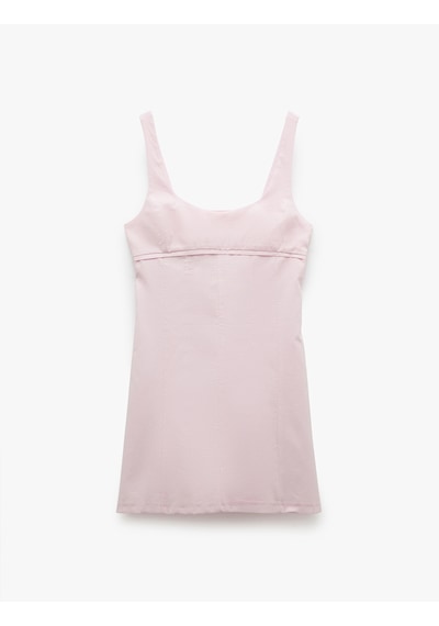 Koton U Yaka A Kesim Pamuk Keten Karışımlı Askılı Mini Elbise Pembe 5sak80422pw Gül