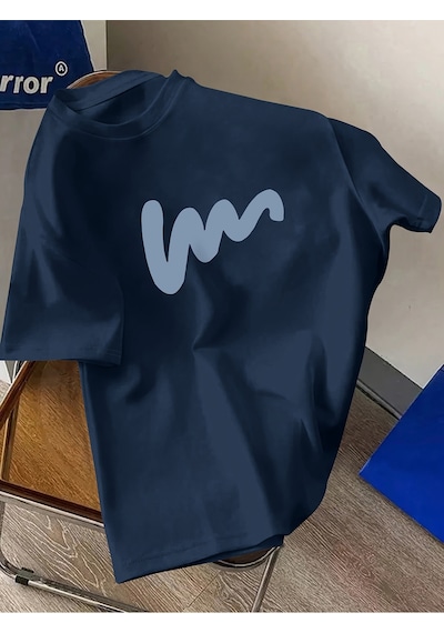 Uyguntarz Unisex W Baskılı Tasarım Tshirt Lacivert