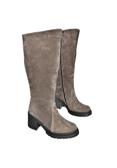 Fox Shoes R654047702 Füme Hakiki Deri Süet Kalın Topuklu Kadın Çizme Füme