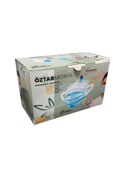 ÖzTab Medikal Cerrahi Yüz Maskesi - Elastik Kulaklıklı - Beyaz - 50 Adetlik Paket