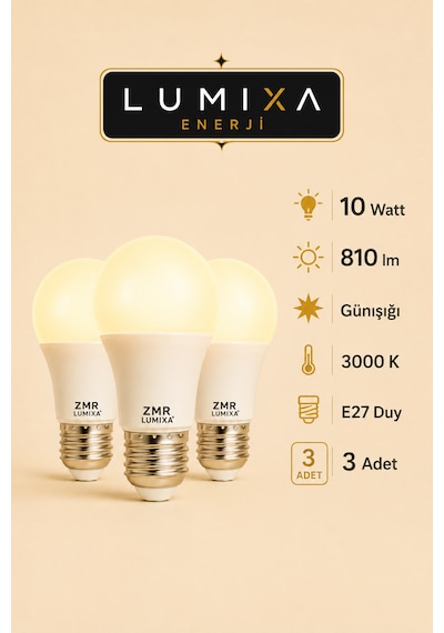 10 Watt 810 Lm Günışığı Renk Ampul 3 Adet