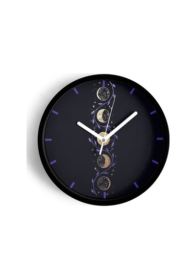 Ayın Evreleri Modern Duvar Saati - 25cm - Önü Camlı Siyah Kasa - Sessiz Mekanizma-jh0300 Siyah
