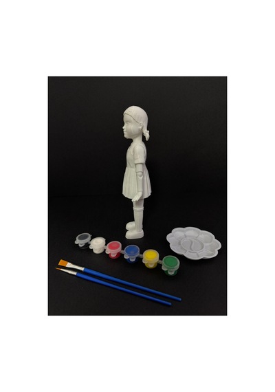 3d Squid Game Young Hee Doll Squid Game İn Ikonik Oyuncak Bebeği 15 Cm - Kendin Boya Hobi Ve Etkinlik Seti - Akrilik Boya + 2 Fırça