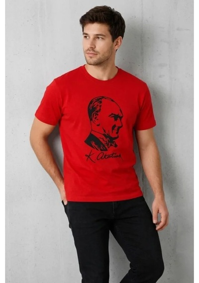 Butik İstanbul Erkek Atatürk Baskılı Tişört Kısa Kollu Bisiklet Yaka T-shirt - Kırmızı Butik İstanbul Erkek Atatürk Baskılı Tişört Kısa Kollu Bisiklet Yaka T-shirt - Kırmızı