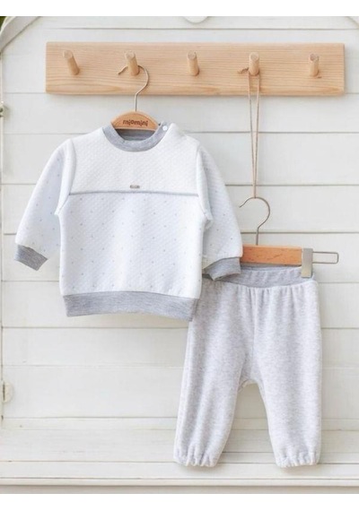 Miomini Baby Erkek Bebek Kapitone Sweatshirt Kadife Pantolonlu Takım-14958 Mavi