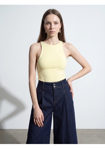Dilvin 32836 Halter Yaka Bodysuit-açık Sarı