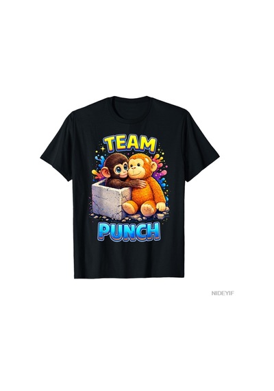 Flood Of Style Sevimli Bebek Maymun Adı Verilen Punch Gömlek Punch Maymun Destekçisi T-shirt Erkekler Kadınl Siyah