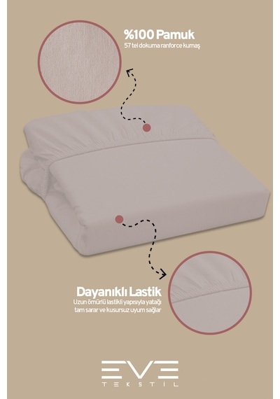 Eve Tekstil Fitted Yüksek Kaliteli Penye Kumaş Çift Kişilik Lastikli Çarşaf Açık Kahverengi