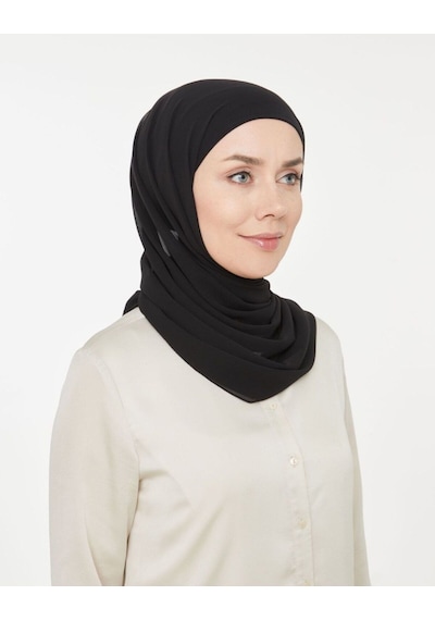 Melodi Scarf Kadın Tesettür Pratik Boru Boneli Hazır Şifon Şal Siyah Siyah