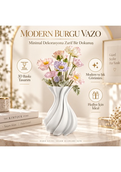 Silk Wave Spiral Bioplastik Vazo Kırılmaz Dekoratif Modern Minimalist Ev Aksesuarı Beyaz