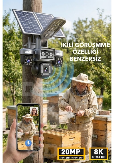 20mp 8k 4 Kamera 1 Otomatik 100gb İnternet Ve 128gb Sd Kart Dahil 4g Solar Güneş Enerjili Kamera