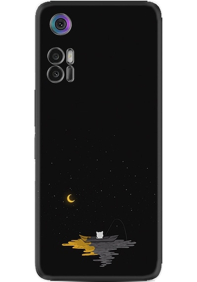 Tcl 30 Plus Kılıf Silikon Desen Ay Ve Kedi 1683