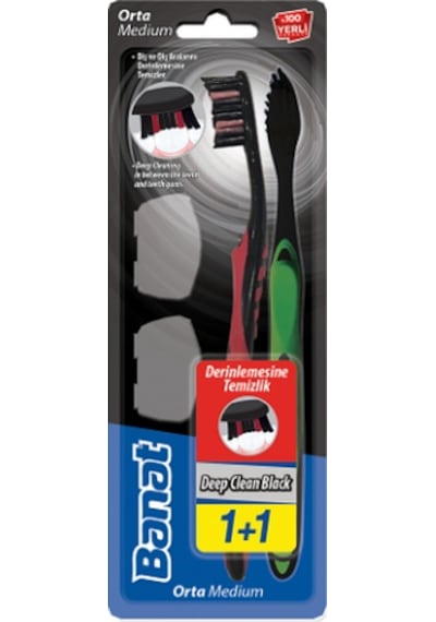 Banat Deep Clean Black 1 + 1 Kapaklı Diş Fırçası Medium