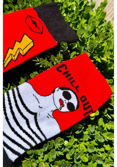 Lousocks Unisex Sağlı Sollu Chill Out Desenli Soket Çorap Kırmızı