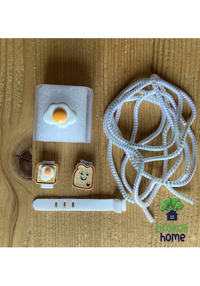 Brokoli Home Apple Uyumlu iPhone 18w/20w Şarj Kılıfı, Şarj Kablosu Örme Aparatı, Toparlayıcı Omlet, Kablo Beyaz