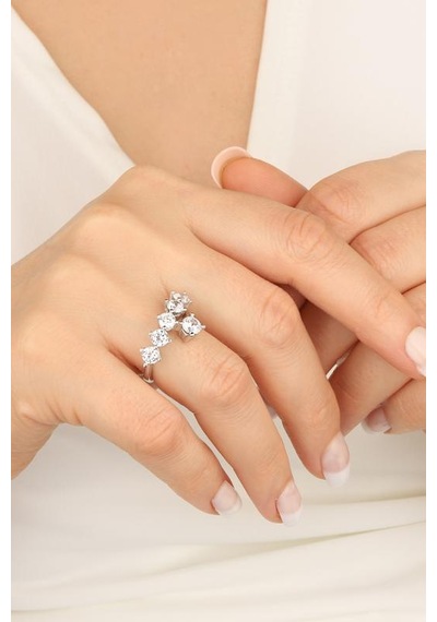 Swarovski Taşlı 6 Sıra Gümüş Yüzük