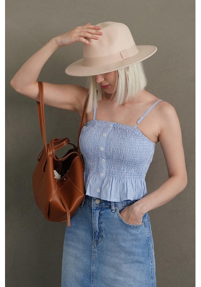 Madmext Bebe Mavisi Ayarlanabilir Askı Pötikareli Crop Mg2371 Bebe Mavisi