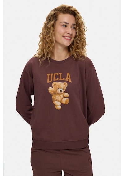 UCLA Lyra Koyu Kahve Bisiklet Yaka Baskılı Pamuklu Loose Fit Kadın Sweatshirt Koyu Kahverengi