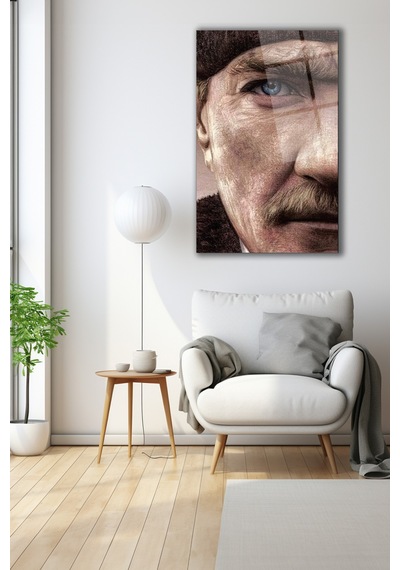 Mustafa Kemal Atatürk Portresi Cam Tablo Evlika, Ev, Ofis Ve Okul Duvar Dekoru, Hediyelik, Büyük Tablo