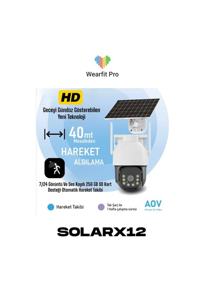 Wearfitpro Solarx12 Aov 7/24 Kayıt Hareketli 1080p Gece/gündüz Renkli Kayıt Hareket Sensörlü Kamera