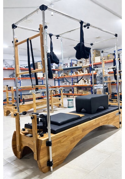 Combo Cadillac Reformer Elegance Seri Taba Şarjörlü Sistem 8 Kademe Krom 1. Sınıf Kayın Ağacı