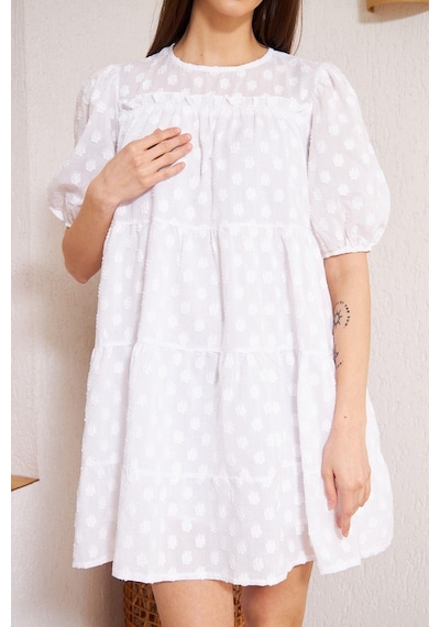 Darlin Moda Beyaz Balon Kollu Mini Elbise Dm1024 Beyaz