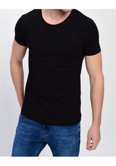 Nacar Store Erkek Siyah Bisiklet Yaka Likralı Basic T-shirt