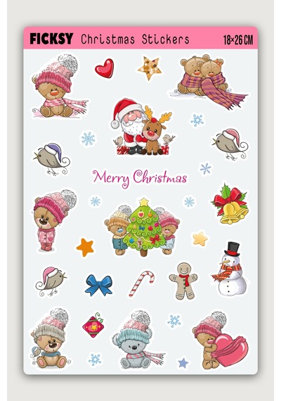 Sevimli Ayıcık Teddy Bear Yılbaşı Yeni Yıl Temalı Sticker Seti - 30 Adet Etiket Çıkartma Diğer