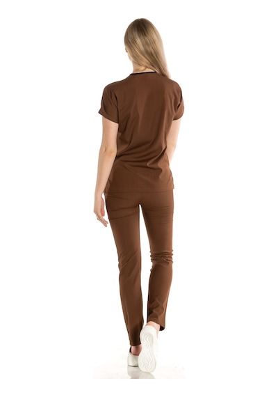 Unisex Likralı Kahve Renkli Scrubs