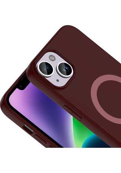 Maks Technology iPhone Uyumlu 14 Kılıf M-safe Şarj Özellikli Mkst Aris Silikon Kapak - Mürdüm