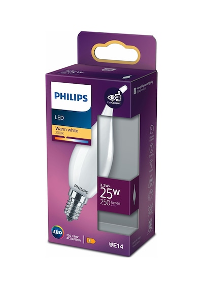 Philips Led Classic Buzlu Mum Filament 2.2w 250 Lumen 2700k Sarı Işık Ba35 E14 Duy 25w Eşleniği