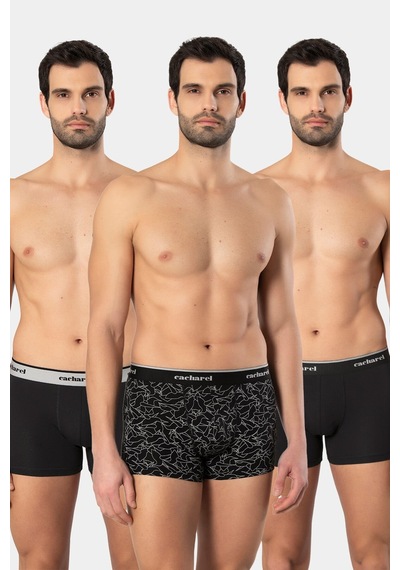 Cacharel Erkek Desenli Likralı Boxer 3'lü Paket 1339/siyah 3 Siyah