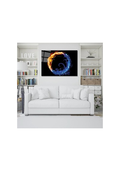 Ateş Ve Su Neon Cam Tablo Pct0189 Modern Dekorasyon Temalı Dekoratif Duvar Tablosu, Salon, Ev Ve Ofis Dekoru,