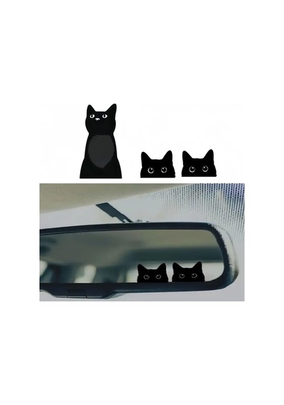 Meraklı Kediler Desenli Sticker Etiket 3 Adet Çok Renkli