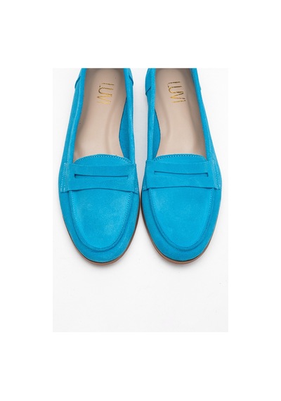 Luvishoes Luvi Shoes F02 Açık Mavi Süet Hakiki Deri Kadın Loafer Ayakkabı Açık Mavi