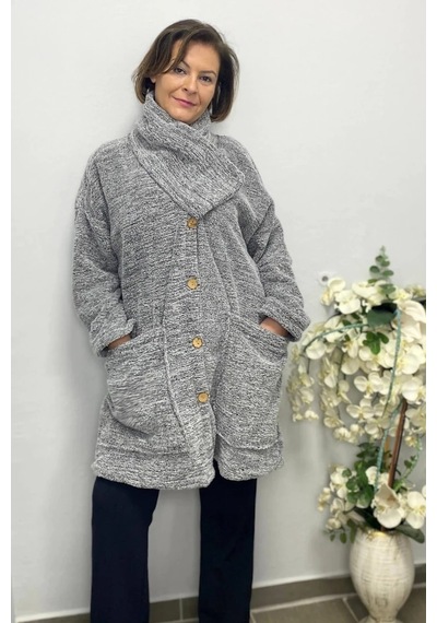 Mia Butik Kadın Gri Peluş Hırka Gri