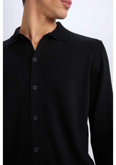 DeFacto Standart Fit Polo Yaka Düğmeli Triko Hırka E8399AX24CWBK27 Siyah