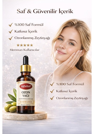 Ozon Yağı 50 Ml %100 Saf Ozonlanmış Zeytinyağı Yoğun Bakım Destekleyici Cilt Bakım Yağı