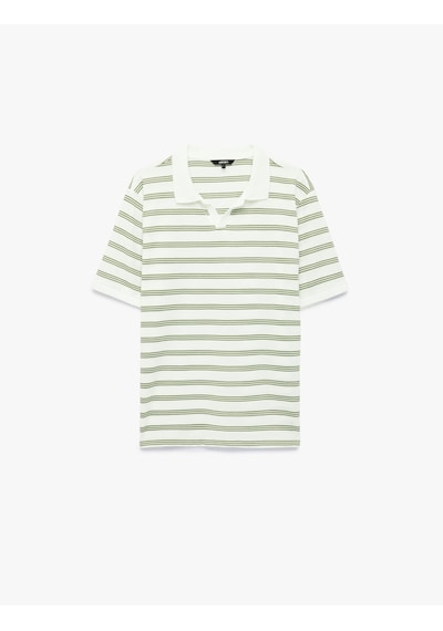 Koton Regular Fit Kısa Kollu Çizgili Polo Yaka Tişört Gri Çizgili 6sam10073mk