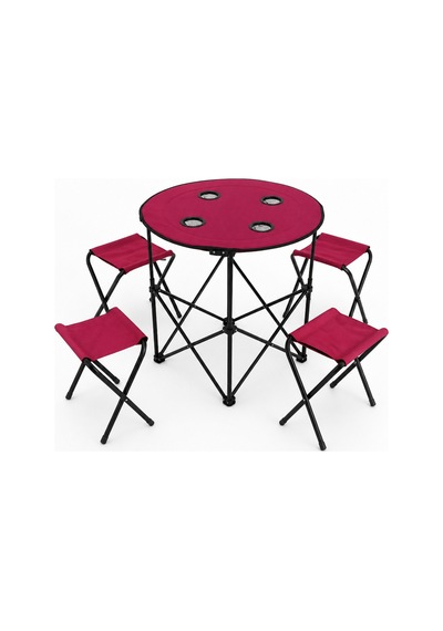 H-a Katlanır Kamp Masası & Tabure 4+1 Set Kırmızı