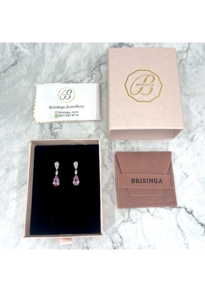 Kibar Pembe Damlalı İthal Gümüş Küpe-985 Silver
