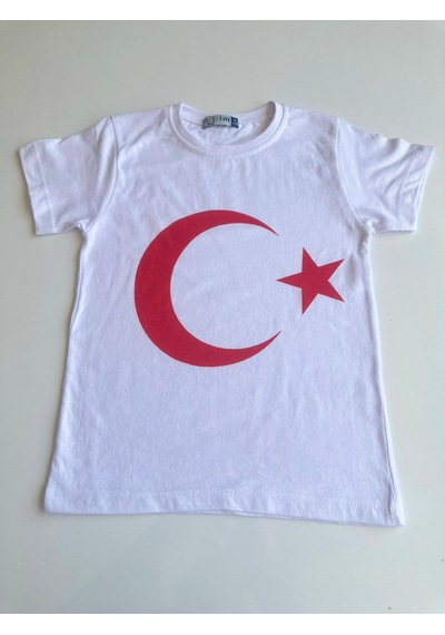 Gala Ay Yıldızlı Türk Bayraklı Tişört Unisex Beyaz