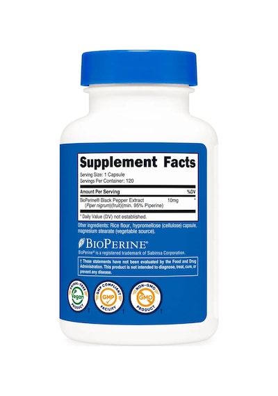 Bioperine Black Pepper Extract 10 Mg 120 Capsules Usa Menşei