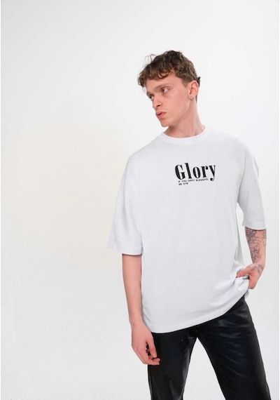 Erkek Kısa Kol Yazlık Tişört Bisiklet Yaka Baskılı Oversize T-shirt - Siyah Beyaz