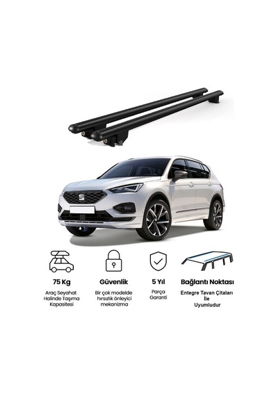Kanca Seat Terraco 2019 Ve Sonrası Uyumlu Siyah Kilitli Ara Atkı 120cm Port Bagaj Tavan Barı