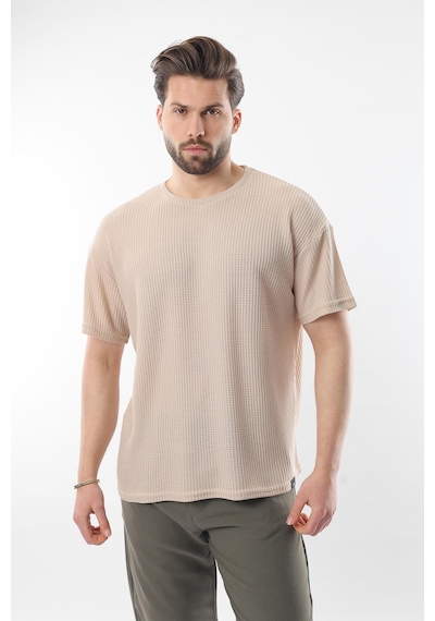 Madmext Bej Bisiklet Yaka Erkek T-shirt E7127 Bej