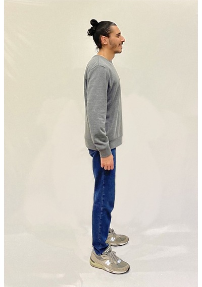 Erkek Bisiklet Yaka Rahat Kalıp 3 İplik Kalın Ar Nakışlı Sweatshirt Spr24sw33 Antrasit