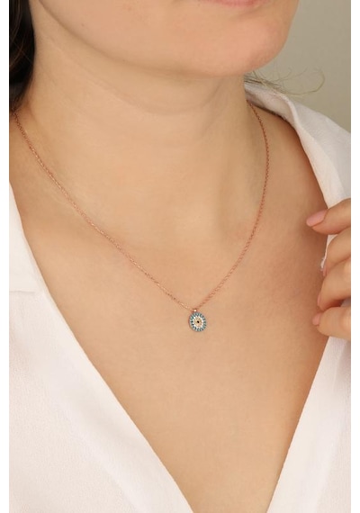 Turkuaz Taşlı Gümüş Nazar Kolye Rose Gold