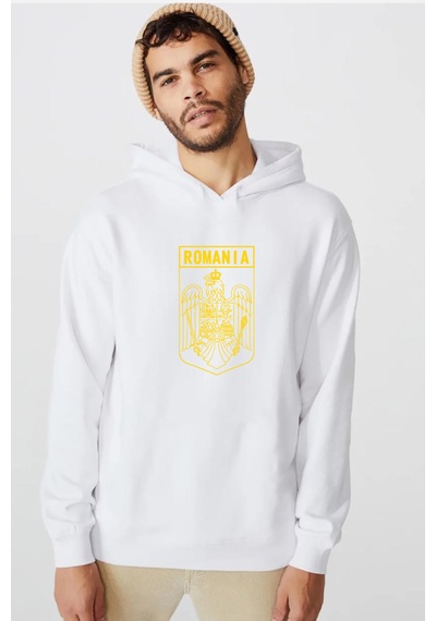 Romania Coat Arms Beyaz Erkek 3ip Kapşonlu Sweatshirt Beyaz