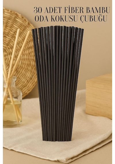 30 Adet Siyah Oda Kokusu Çubuğu Fiber Yumuşak Doğal Bambu Oda Kokusu Yedek Çubuk 24 Cm